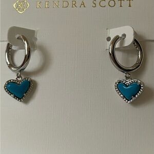 Kendra Scott Silver Hoop Earrings with Blue Heart Charm